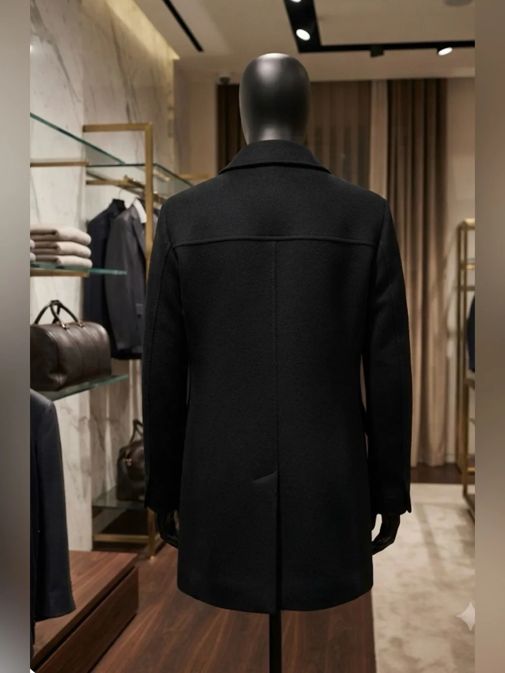 Men's Navy Wool Pea Coat with Zip-Front Layer